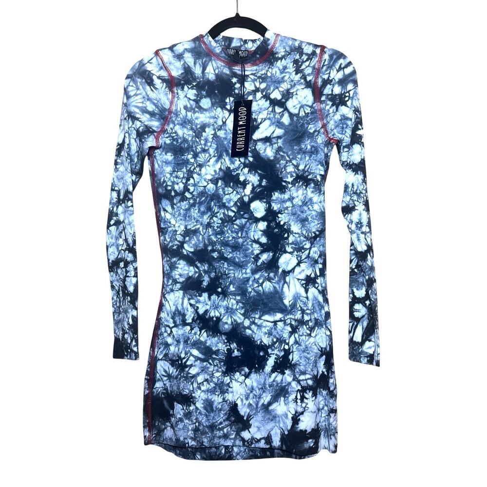 Current Mood Black White Tie Dye Distressed Dress Red Stitching NWT Size Small